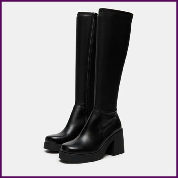 Knee High Boots Square Toe Chunky Heel Pull On Side Zipper Fall Winter - Picture 7 of 8